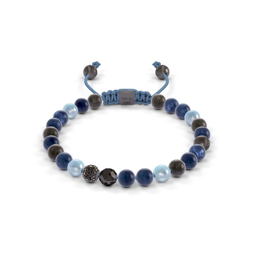 Shamballa Jewels Black Gold Diamond Sapphire & Aquamarine 6mm Non-Braided Bead Bracelet