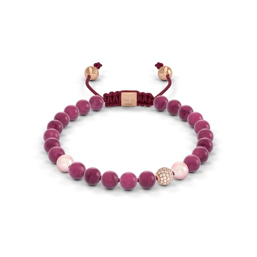 Shamballa Jewels Rose Gold Diamond Ruby & Pearl 6mm Non-Braided Bead Bracelet
