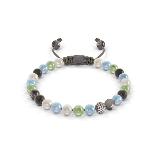 Shamballa Jewels White & Black Gold Diamond Sapphire Aquamarine & Moonstone 6mm Non-Braided Bead Bracelet