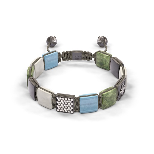 Shamballa Jewels Rose Black & Ceramic Diamond Sapphire Moonstone & Aquamarine 10mm Lock Bead Bracelet