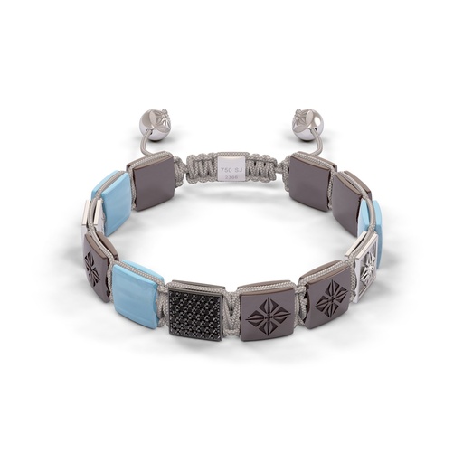 Shamballa Jewels Platinum & Ceramic Diamond & Aquamarine 10mm Lock Bead Bracelet