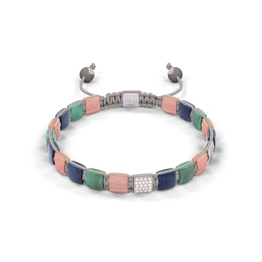 Shamballa Jewels White Gold Diamond Sapphire Emerald & Guava 6mm Lock Bead Bracelet