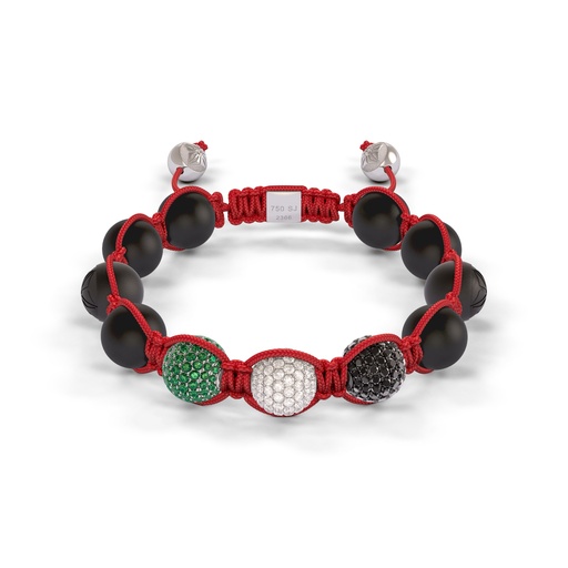[D242002] Shamballa Jewels White Gold Diamond & Tsavorite 10mm Braided Bead Bracelet