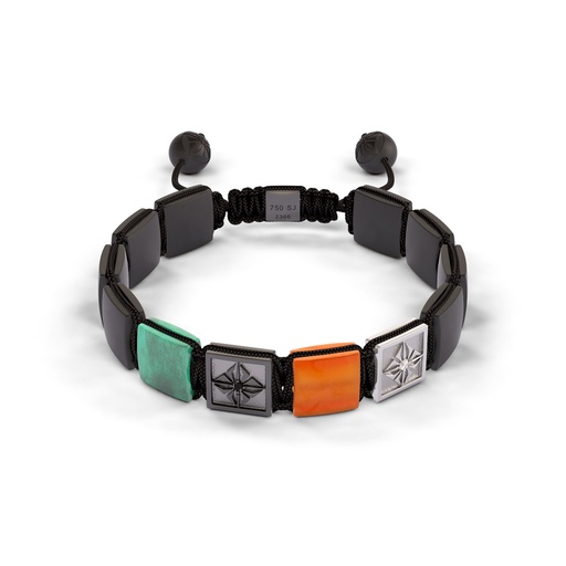[D242012] Shamballa Jewels White & Black Gold Diamond Emerald & Carnelian 10mm Lock Bead Bracelet