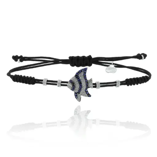 [B158BZB] White Gold Angelfish Cord Bracelet Diamond Blue Sapphire