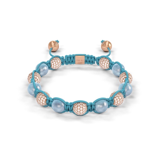 [D243950] Shamballa Jewels Rose Gold Diamond & Aquamarine 8mm Braided Bead Bracelet