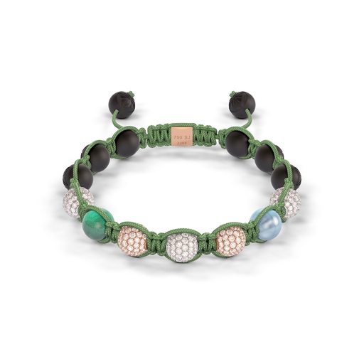 [D243963] Shamballa Jewels White & Rose Gold Diamond Emerald & Aquamarine 8mm Braided Bead Bracelet
