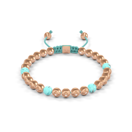 [D246011] Shamballa Jewels Rose Gold Diamond & Turquoise 6mm Non-Braided Bead Bracelet
