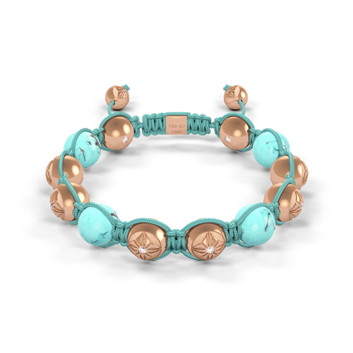 [D246020] Shamballa Jewels Rose Gold Diamond & Turquoise 10mm Braided Bead Bracelet