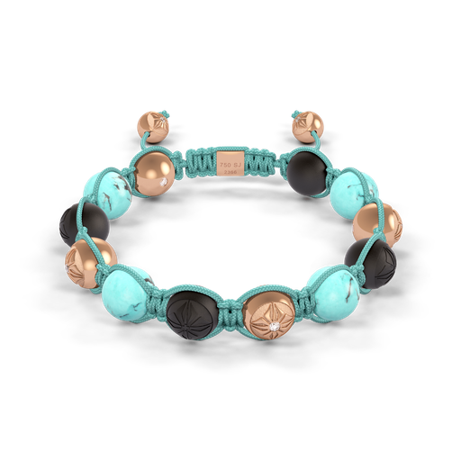 [D246021] Shamballa Jewels Rose Gold Diamond & Turquoise 10mm Braided Bead Bracelet