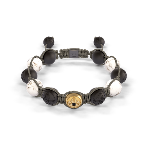 [D247530] Shamballa Jewels Yellow Gold Diamond & Granite 10mm Braided Bead Bracelet