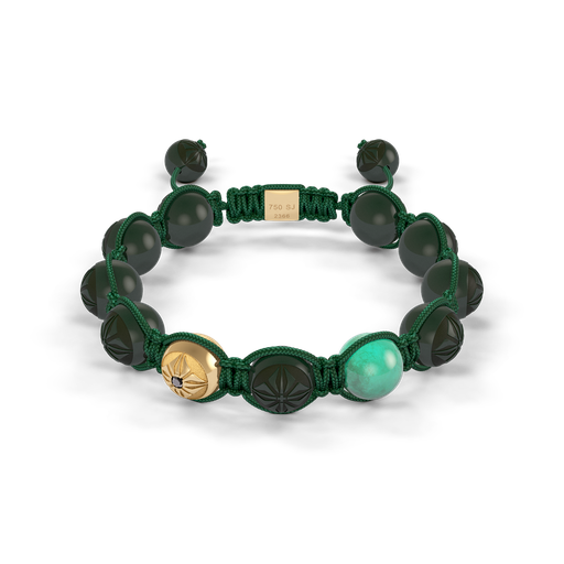 [D247535] Shamballa Jewels Yellow Gold Diamond & Emerald 10mm Braided Bead Bracelet