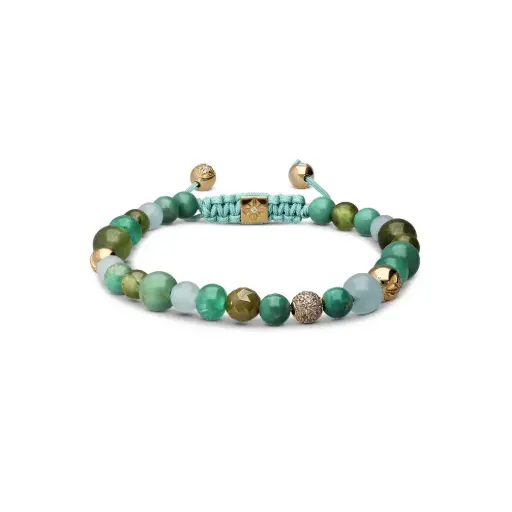 Shamballa Jewels Yellow Gold Diamond Sapphire Emerald Turquoise & Aquamarine Multisize Non-Braided Bead Bracelet