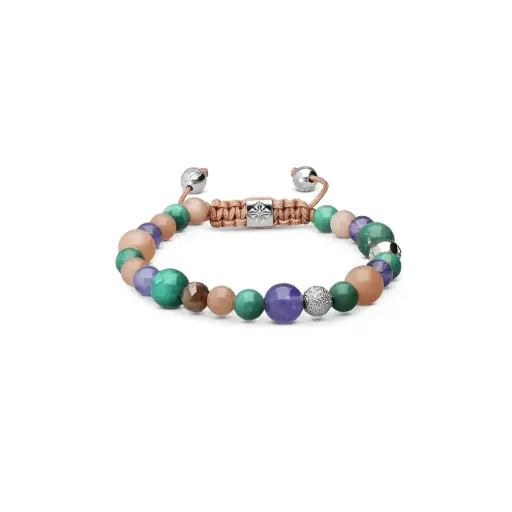 Shamballa Jewels White Gold Diamond Turquoise Tanzanite & Moonstone Multisize Non-Braided Bead Bracelet