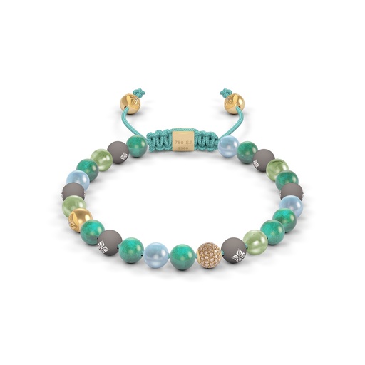 Shamballa Jewels Yellow Gold Diamond Sapphire Emerald & Aquamarine 6mm Non-Braided Bead Bracelet