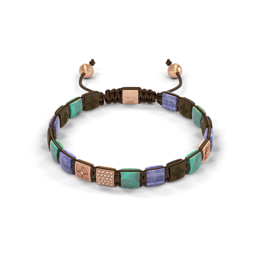 [D242545] Shamballa Jewels Rose Gold Diamond Turquoise Tanzanite & Ceramic 6mm Lock Bead Bracelet