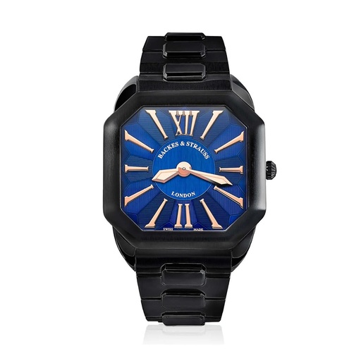 [W1.PM.BLRR] Berkeley W1 Black Steel Watch Blue Dial With Rose Roman Numerals
