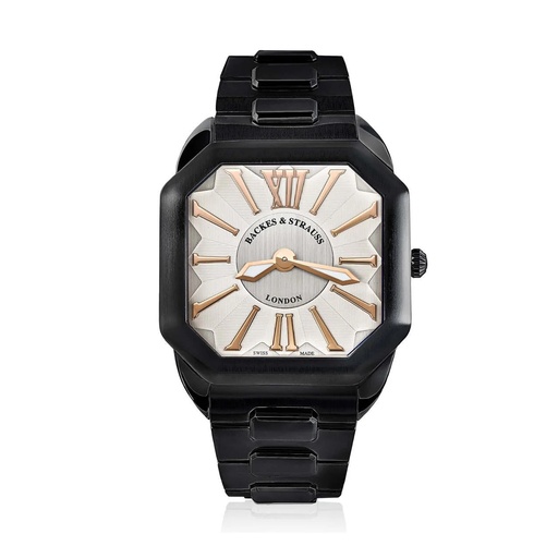 [W1.PM.WRR] Berkeley W1 Black Steel Watch White Dial With Rose Roman Numerals