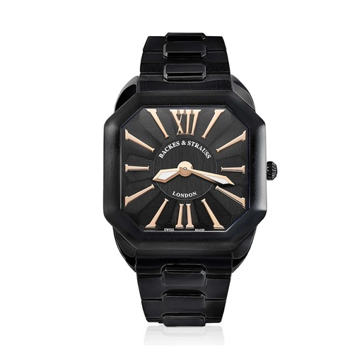 [W1.PM.BRR] Berkeley W1 Black Steel Watch Black Dial With Rose Roman Numerals