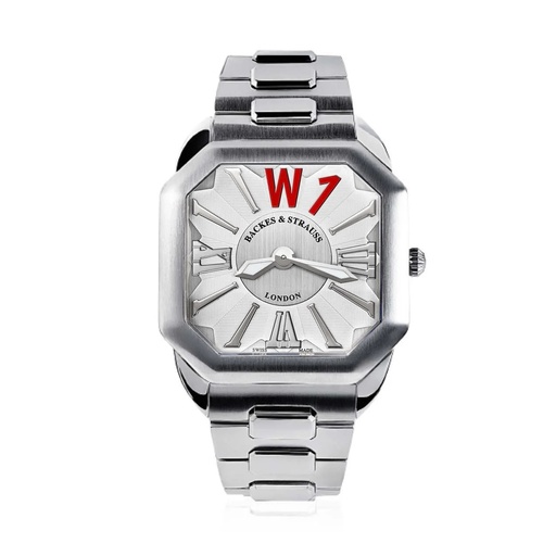 [W1.AM.WRedW1] Berkeley W1 Stainless Steel Watch White Dial With Red W1 Marker Numerals