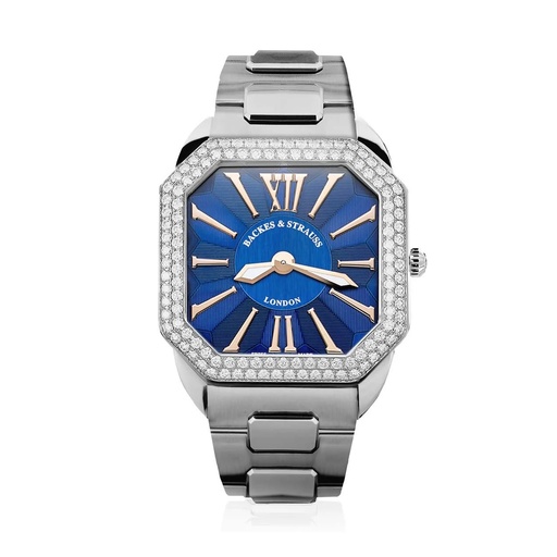 [W1.AM.D2R.ST.SP.BLRR] Berkeley W1 Stainless Steel Watch Blue Dial With Rose Roman Numerals Diamond Bezel