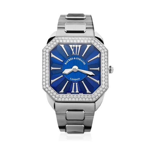 [W1.AM.D2R.ST.SP.BLWR] Berkeley W1 Stainless Steel Watch Blue Dial With White Roman Numerals Diamond Bezel