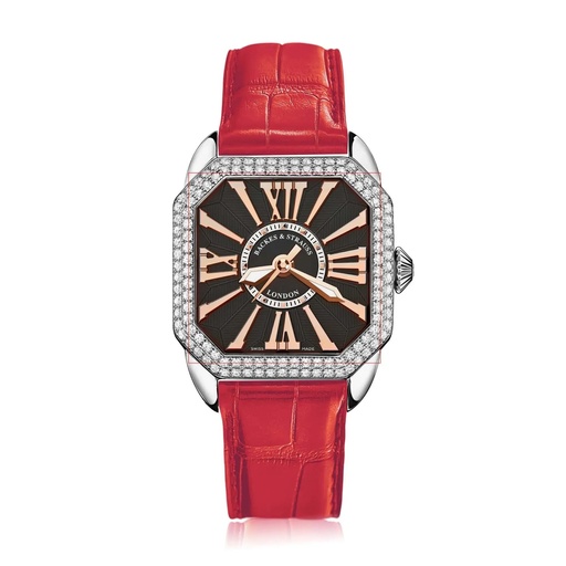 [BY33MAD2R.ST.SP.BRR] Berkeley 33 Stainless Steel Watch Black Dial With Rose Roman Markers Diamond Bezel