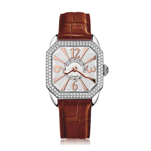 [BY29QZD2R.ST.SP.WRA] Berkeley 29 Stainless Steel Watch White Dial With Rose Arabic Markers Diamond Bezel