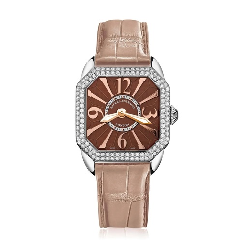 [BY29QZD2R.ST.SP.BRA] Berkeley 29 Stainless Steel Watch Black Dial With Rose Arabic Markers Diamond Bezel