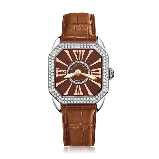 [BY29QZD2R.ST.SP.BRR] Berkeley 29 Stainless Steel Watch Black Dial With Rose Roman Markers Diamond Bezel