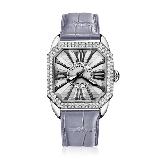 [BY37MAST.D2R.ST.SP.WBR] Berkeley 37 Stainless Steel Watch White Dial With Black Roman Markers Diamond Bezel
