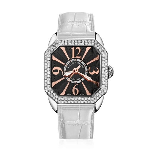 [BY37MAST.D2R.ST.SP.BRA] Berkeley 37 Stainless Steel Watch Black Dial With Rose Arabic Markers Diamond Bezel
