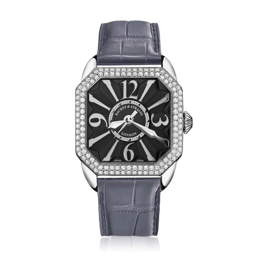 [BY37MAST.D2R.ST.SP.BWA] Berkeley 37 Stainless Steel Watch Black Dial With White Arabic Markers Diamond Bezel