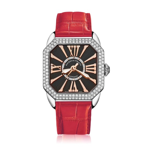 [BY37MAST.D2R.ST.SP.BRR] Berkeley 37 Stainless Steel Watch Black Dial With Rose Roman Markers Diamond Bezel