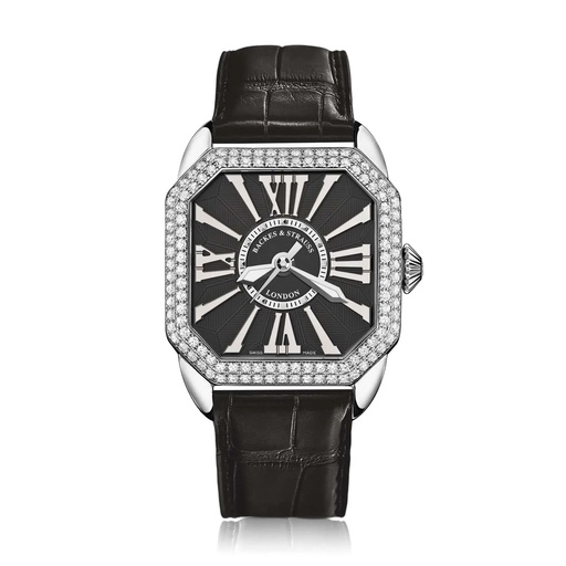 [BY37MAST.D2R.ST.SP.BWR] Berkeley 37 Stainless Steel Watch Black Dial With White Roman Markers Diamond Bezel