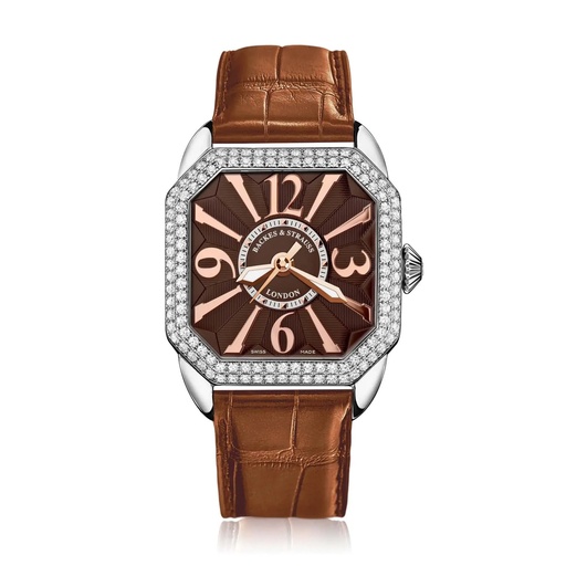 [BY37MAST.D2R.ST.SP.CHRA] Berkeley 37 Stainless Steel Watch Brown Dial With Rose Arabic Markers Diamond Bezel