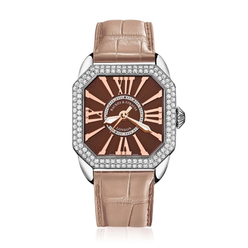 [BY37MAST.D2R.ST.SP.CHRR] Berkeley 37 Stainless Steel Watch Brown Dial With Rose Roman Markers Diamond Bezel