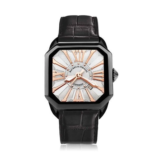 [BY40MABK.STEEL.WRR] Berkeley Black Steel Watch White Dial With Rose Roman Markers