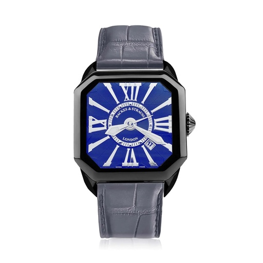 [BY40MABK.STEEL.BLWR] Berkeley Black Steel Watch Blue Dial With White Roman Markers