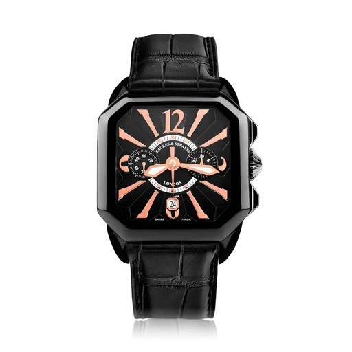 [BY40CC.STEEL.BK.BRA] Berkeley Black Steel Watch Black Chronograph Dial With Leather Strap Markers