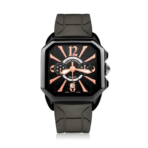 [BY40CC.STEEL.BK.BWA.RUB] Berkeley Black Steel Watch Black Chronograph Dial With Black Rubber Strap Markers