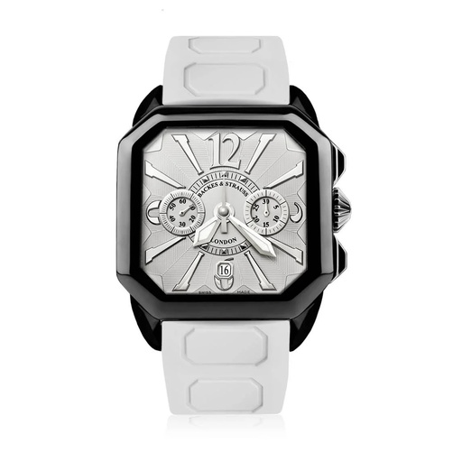 [BY43CC.STEEL.BK.CC.WWA.RUB.WH] Berkeley Black Steel Watch White Chronograph Dial With White Rubber Strap Markers