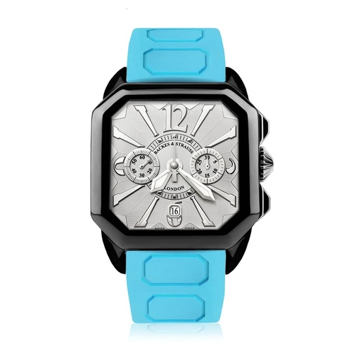 [BY43CC.STEEL.BK.CC.WWA.RUB.BL] Berkeley Black Steel Watch White Chronograph Dial With Blue Rubber Strap Markers
