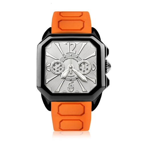 [BY43CC.STEEL.BK.CC.WWA.RUB.OR] Berkeley Black Steel Watch White Chronograph Dial With Orange Rubber Strap Markers