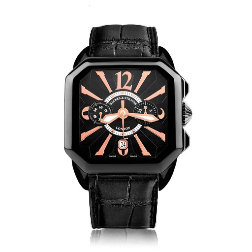 [BY43CC.STEEL.BK.CC.BRA] Berkeley Black Steel Watch Black Chronograph Dial With Leather Strap Markers