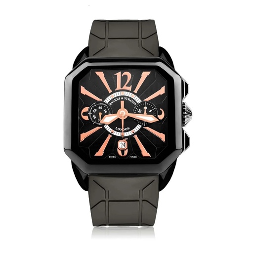 [BY43CC.STEEL.BK.CC.BRA.RUB.BLACK] Berkeley Black Steel Watch Black Chronograph Dial With Black Rubber Strap Markers