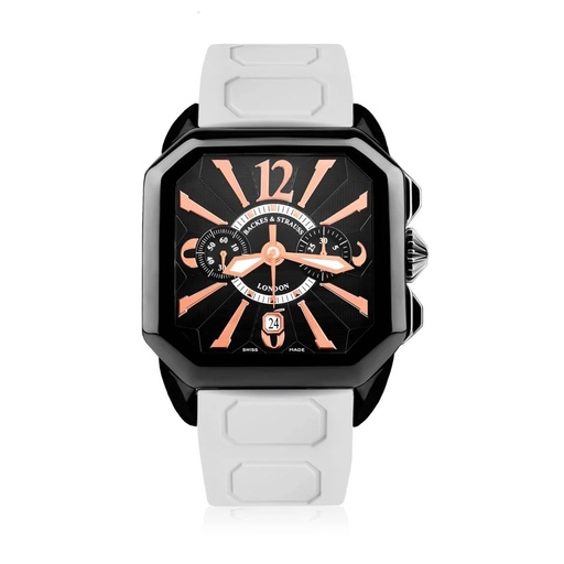[BY43CC.STEEL.BK.CC.BRA.RUB.WH] Berkeley Black Steel Watch Black Chronograph Dial With White Rubber Strap Markers