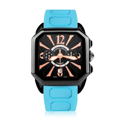 [BY43CC.STEEL.BK.CC.BRA.RUB.BL] Berkeley Black Steel Watch Black Chronograph Dial With Blue Rubber Strap Markers