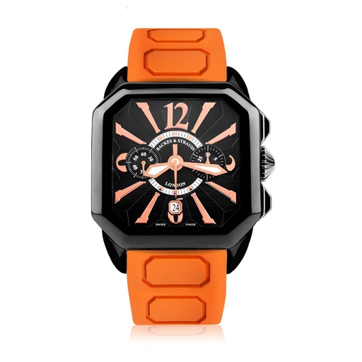 [BY43CC.STEEL.BK.CC.BRA.RUB.OR] Berkeley Black Steel Watch Black Chronograph Dial With Orange Rubber Strap Markers