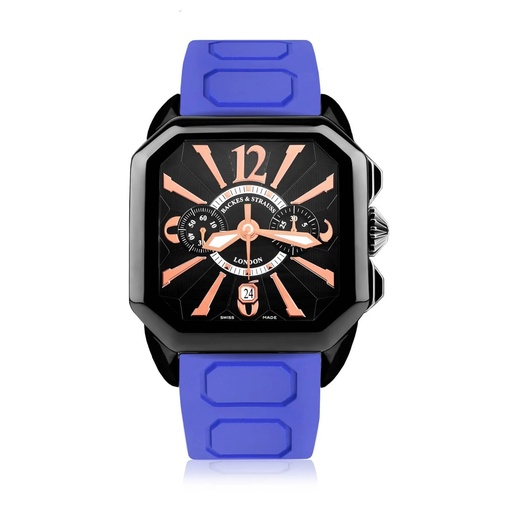 [BY43CC.STEEL.BK.CC.BRA.RUB.BLRO] Berkeley Black Steel Watch Black Chronograph Dial With Royal Blue Rubber Strap Markers